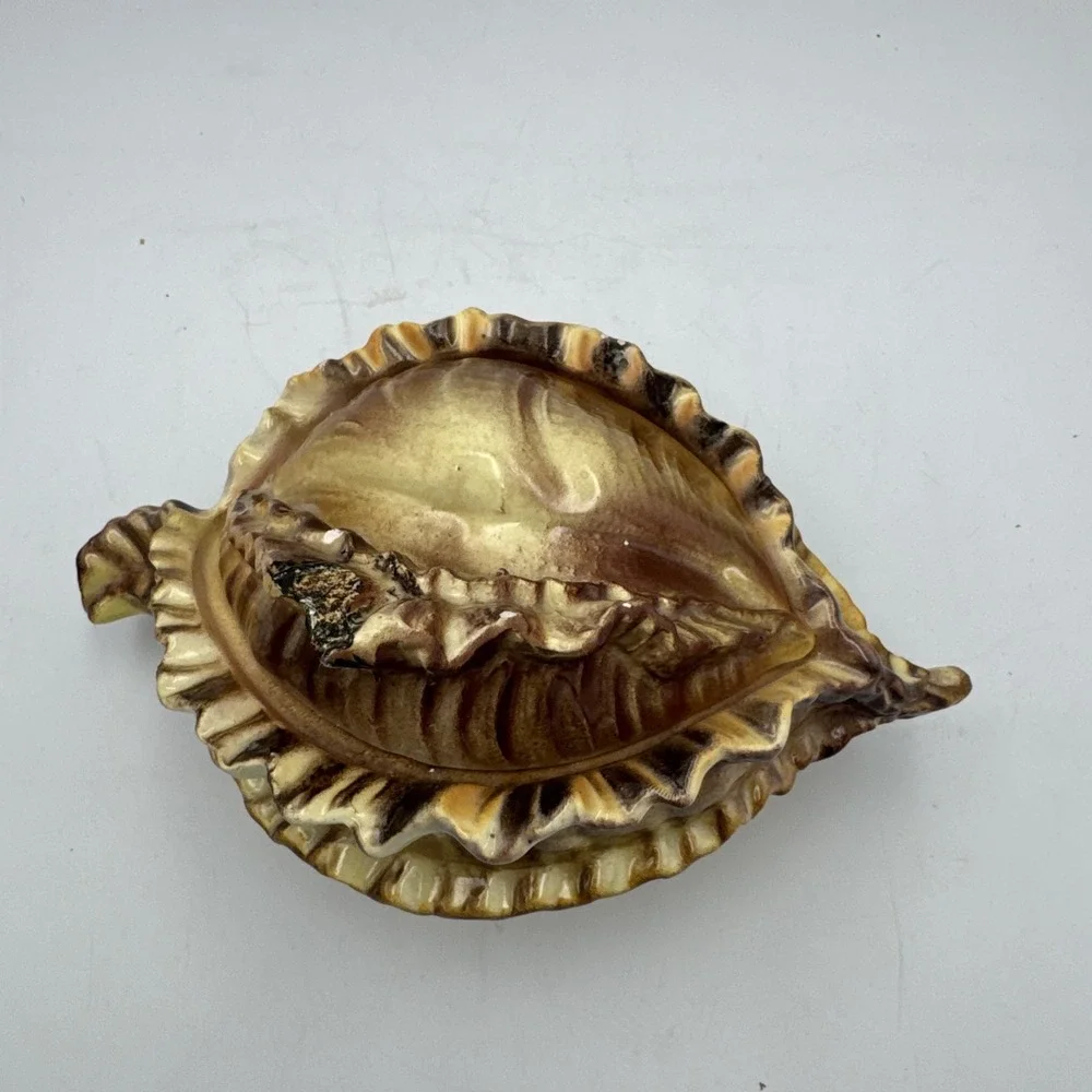 Vintage Atlantic Mold Ceramic Large Conch Sea Shell Planter Vase Brown Glossy